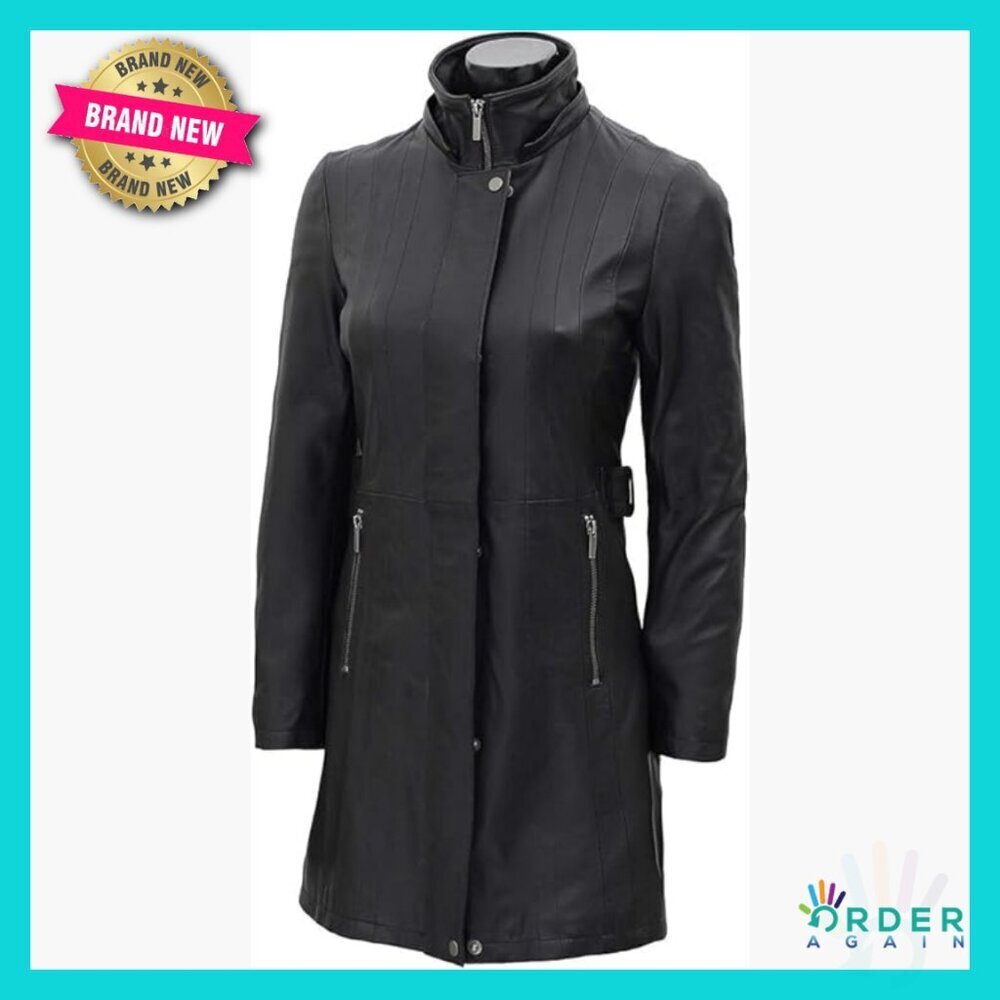 Real Leather Trench Coat with Removable Fur Hood Classic Chic Winter Style
